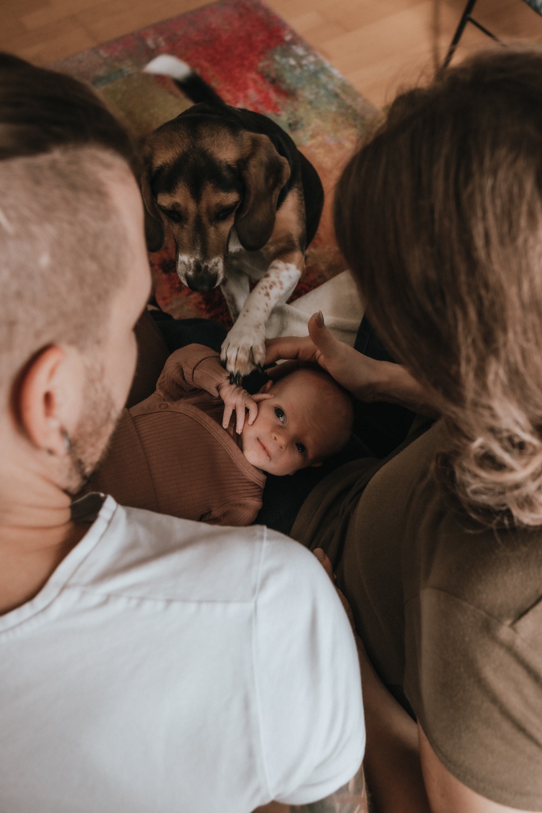 Entspanntes Neugeborenenshooting mit Hund in Rietschen